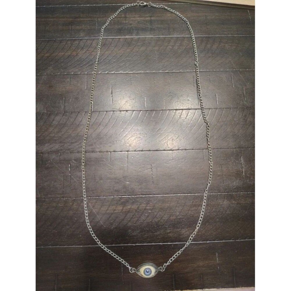 God's Eye Necklace Blue Eye Silver Tone